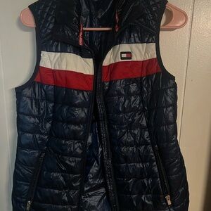 Tommy Hilfiger Navy Quilted Vest with Red & White Stripes